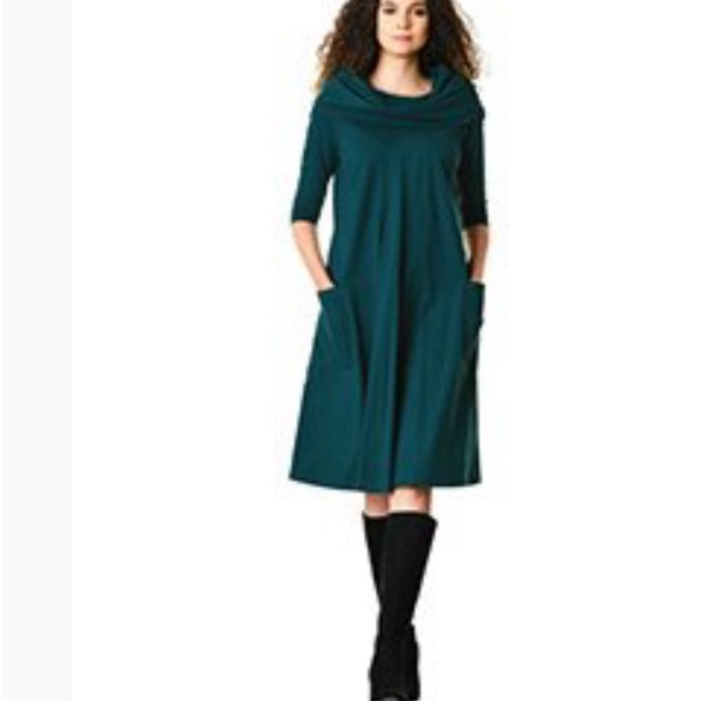 Teal Cowl Neck Dress with Pockets
